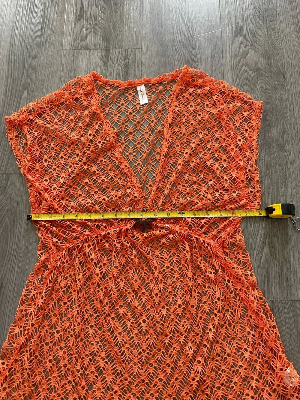Orange mesh bathing suit cover up dress